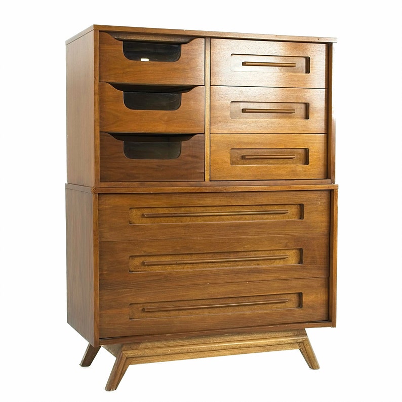 Young Manufacturing 2 Piece Mid Century Walnut Highboy Dresser Etsy