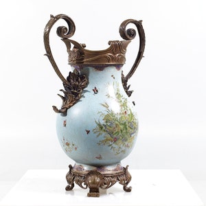 Bronze and Ceramic Light Blue Vase mcm image 5