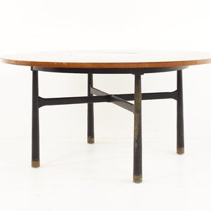 Harvey Probber Mid Century Round Ebonized Walnut Terrazzo and Brass Dining Table mcm image 4