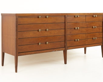 Lane Mid Century Walnut Tuxedo Bow Tie Sideboard Credenza - mcm