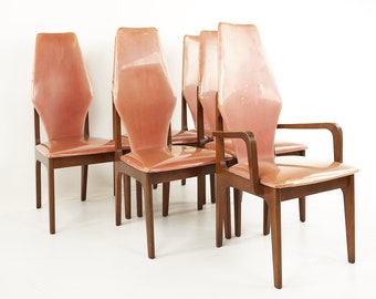 Adrian Pearsall Style Mid Century Walnut Dining Chairs - Set of 6 - mcm