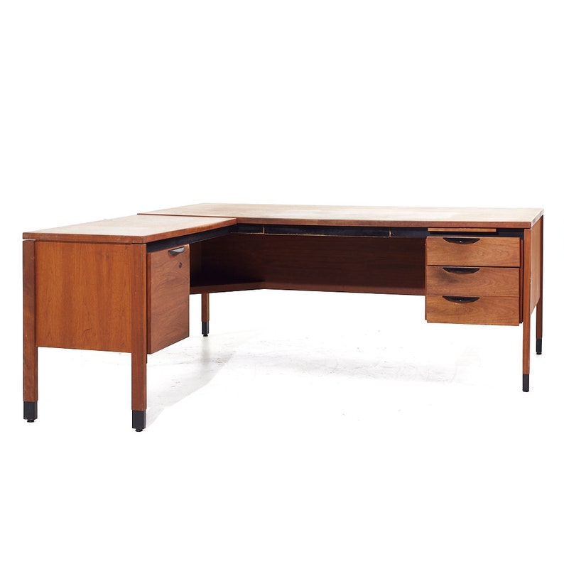 Jens Risom Mid Century Walnut Corner Desk mcm image 3