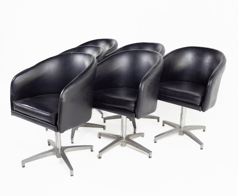 Overman Style Mid Century Black Vinyl Pod Occasional Lounge Chair Set of 6 mcm image 3