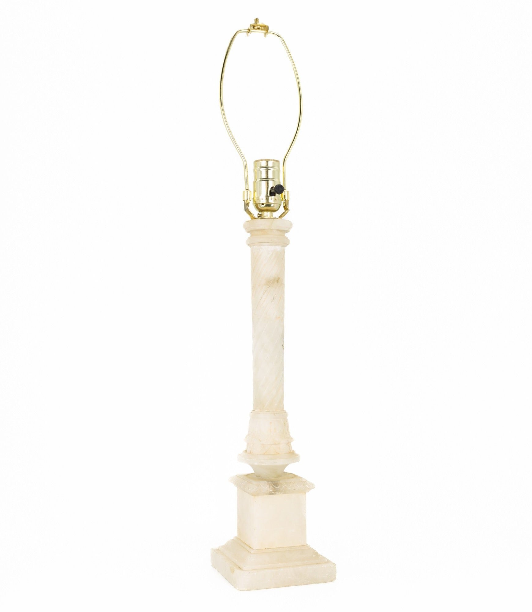 Hand Carved Italian Mid Century Alabaster Column Table Lamp - mcm