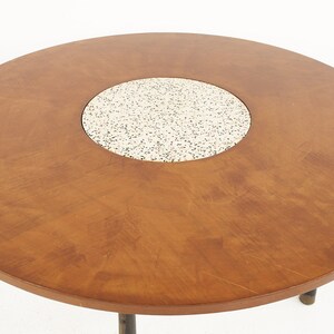 Harvey Probber Mid Century Round Ebonized Walnut Terrazzo and Brass Dining Table mcm image 8