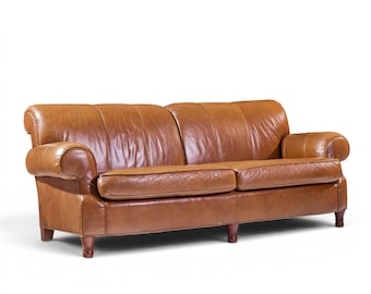 Baker Milling Road Brown Leather Rolled Arm Sofa