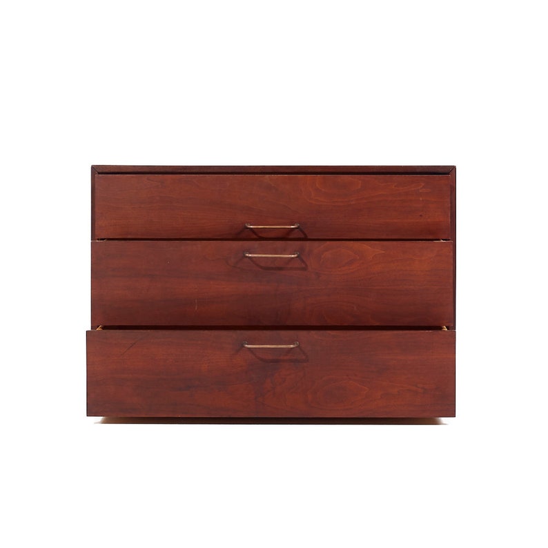 Jens Risom Mid Century Walnut and Brass Wall Mounted Cabinet Chest of Drawers mcm image 6