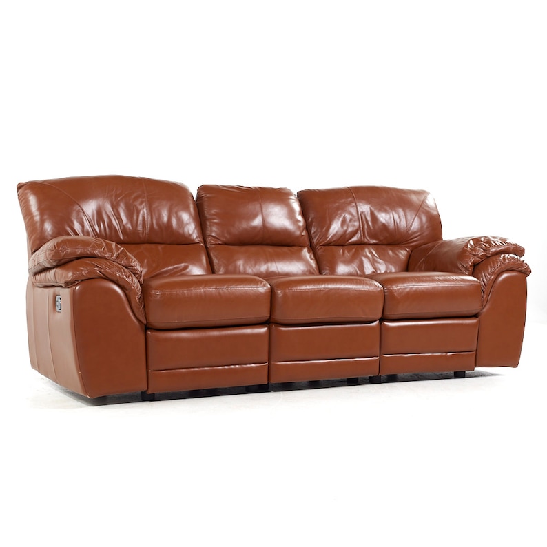 Natuzzi Style Brown Leather Modular Reclining Sofa image 1