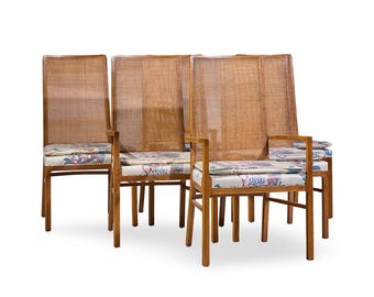 Founders Style Mid Century Oak and Cane Dining Chairs - Set of 6 - mcm