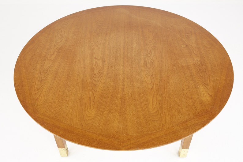 Founders Furniture Company Mid Century Walnut and Brass Round Coffee Table mcm image 5