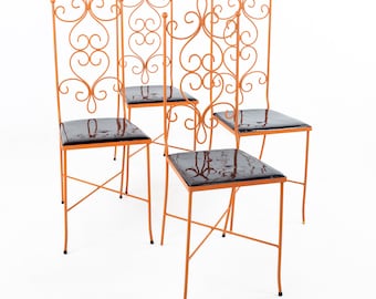 Arthur Umanoff Style Mid Century Orange Metal Dining Chairs - Set of 4 - mcm