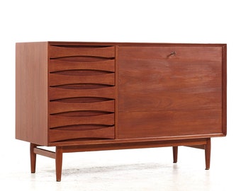 Arne Vodder for Sibast Mid Century Danish Teak Drop Front Bar Credenza - mcm