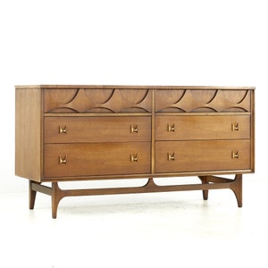 Broyhill Brasilia Mid Century Walnut and Brass 6 Drawer Dresser mcm image 1