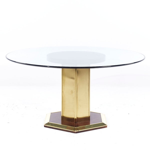 Henredon Mid Century Brass and Glass Pedestal Dining Table - mcm