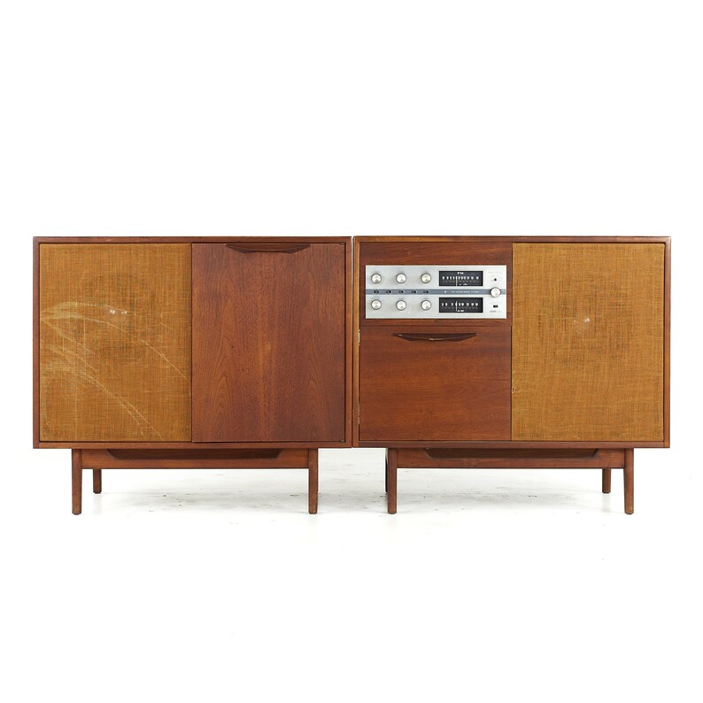 Jens Risom Mid Century Walnut 2-Piece Stereo Console mcm image 2