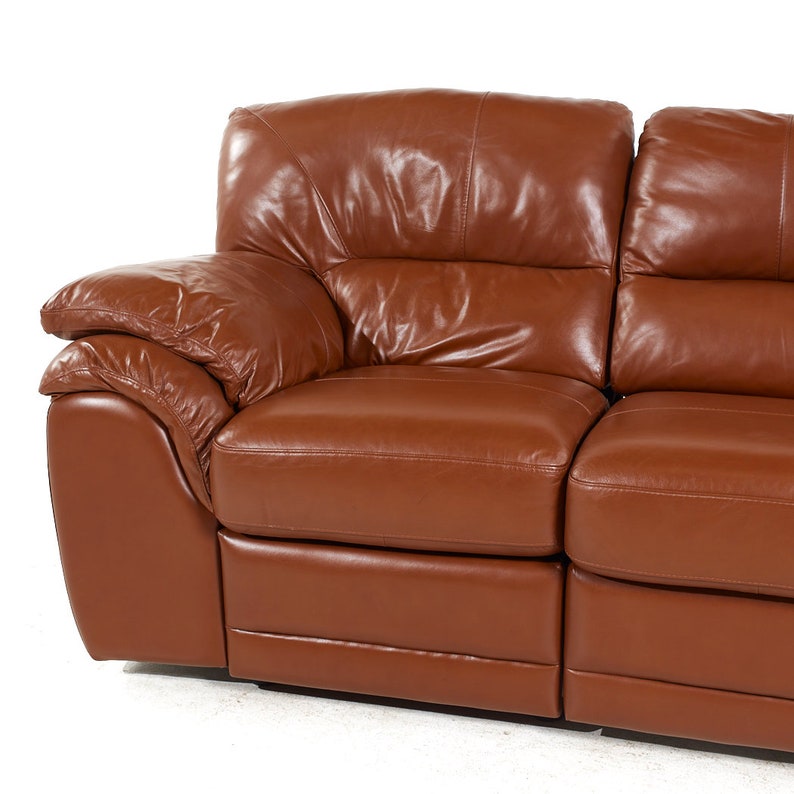 Natuzzi Style Brown Leather Modular Reclining Sofa image 8