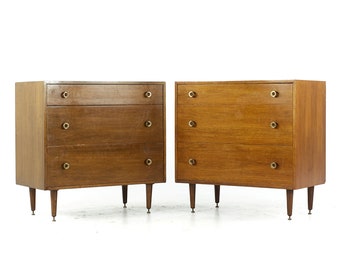 Greta Grossman for Glenn of California Mid Century Walnut 3 Drawer Chest - Pair - mcm