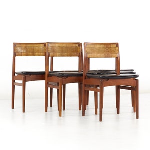 Erik Wørts Mid Century Danish Teak and Cane Dining Chairs Set of 6 mcm image 1