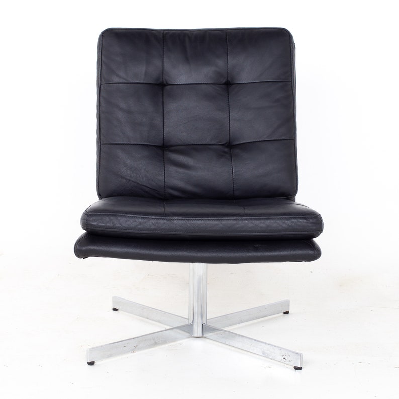 Mid Century Black Leather and Chrome Slipper Lounge Chair mcm image 2