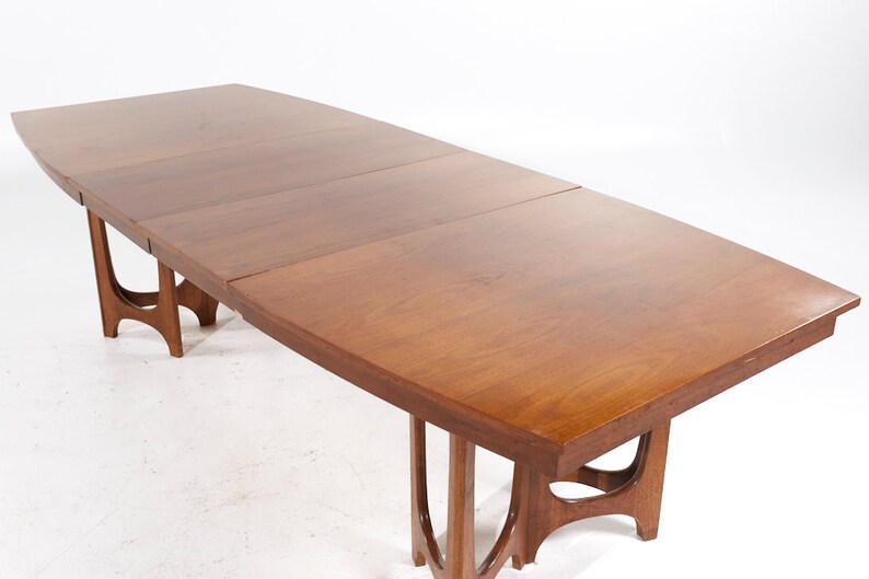 Young Manufacturing Mid Century Walnut Expanding Dining Table with 2 Leaves mcm image 9