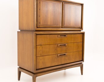 United Furniture Mid Century Walnut Highboy Dresser - mcm