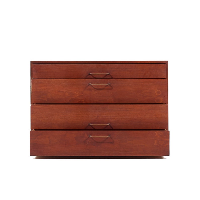 Jens Risom Mid Century Walnut and Brass Wall Mounted Cabinet Chest of Drawers mcm image 6