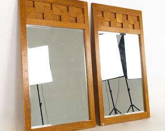 Lane Brutalist Mid Century Oak Mirror - Pair - mcm