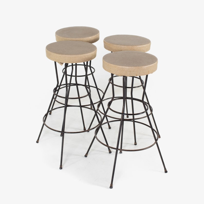 Weinberg Style Mid Century Brown Vinyl and Iron Stools Set of 4 mcm image 1