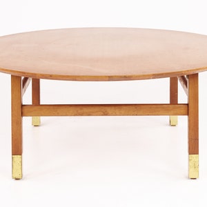 Founders Furniture Company Mid Century Walnut and Brass Round Coffee Table mcm image 4