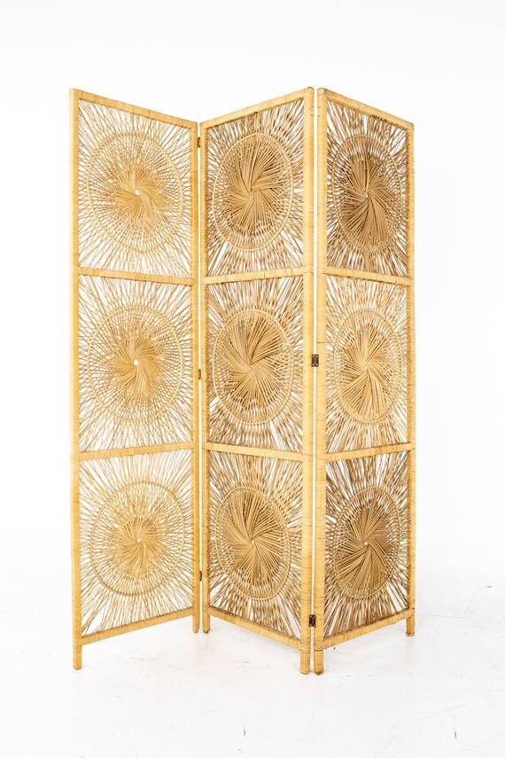 Mid Century Rattan Room Divider Screen Mcm Etsy