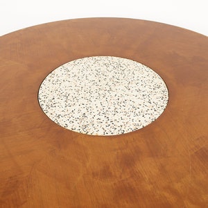 Harvey Probber Mid Century Round Ebonized Walnut Terrazzo and Brass Dining Table mcm image 9