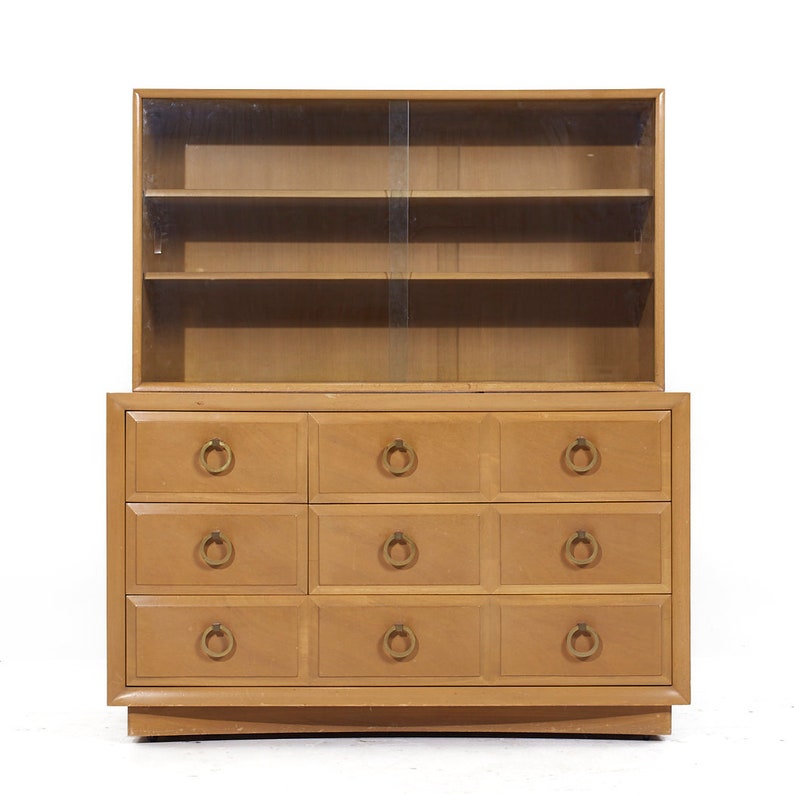 T.H. Robsjohn Gibbings for Widdicomb Modern Mid Century Maple and Brass Credenza with Hutch mcm image 1