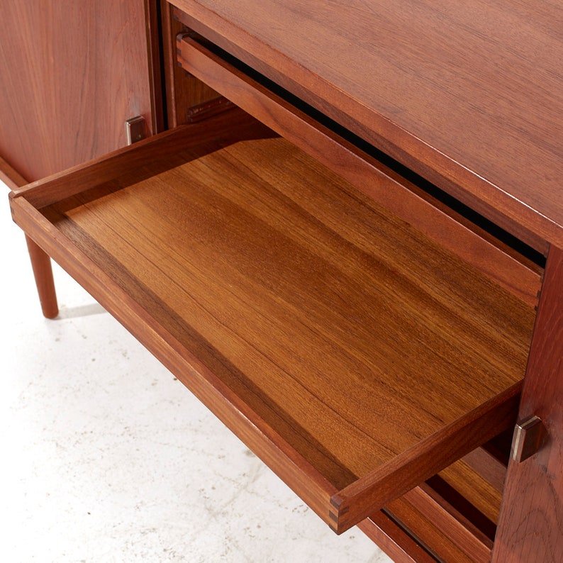 Svend Aage Larsen Mid Century Teak Tambour Door Credenza with Hutch mcm image 9