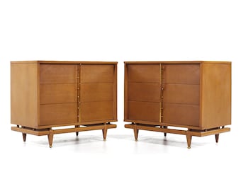 Kent Coffey Sequence Mid Century Walnut and Brass 36" Chests - Pair - mcm