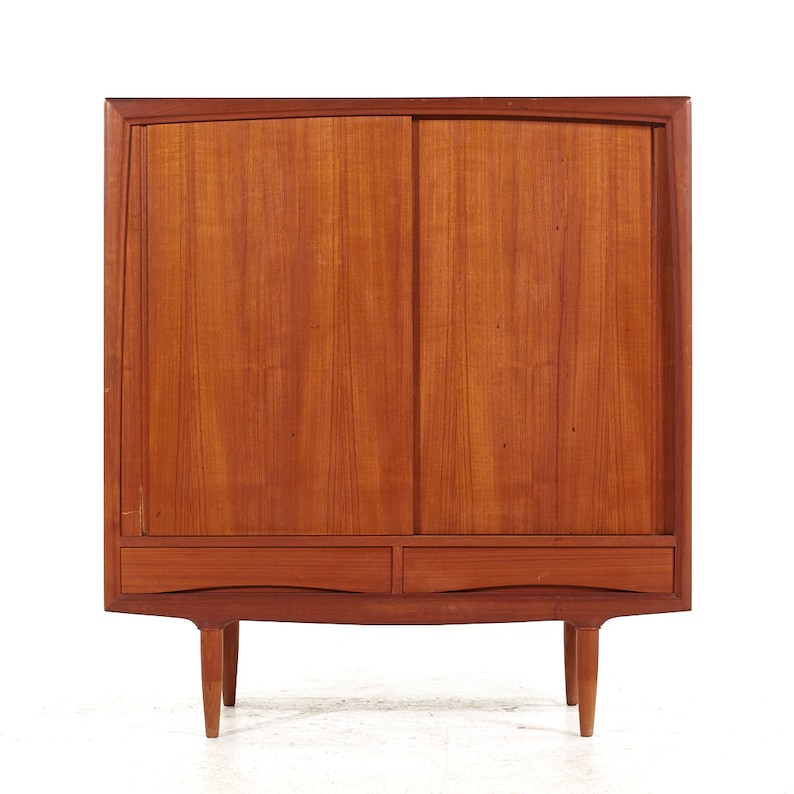 Arne Vodder Style Mid Century Teak Sliding Door Armoire mcm image 2