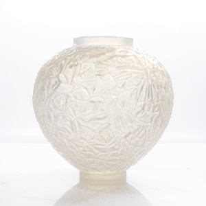 René Lalique 1920s Gui Frosted Glass Vase