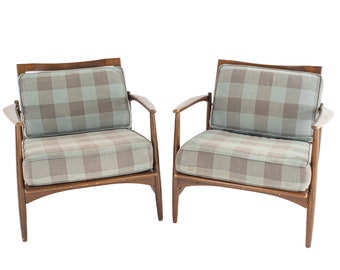 Kofod Larsen for Selig Mid Century Walnut Lounge Chairs - A Pair - mcm