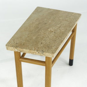 Edward Wormley for Dunbar Mid Century Travertine Wedge Tables Pair mcm image 7