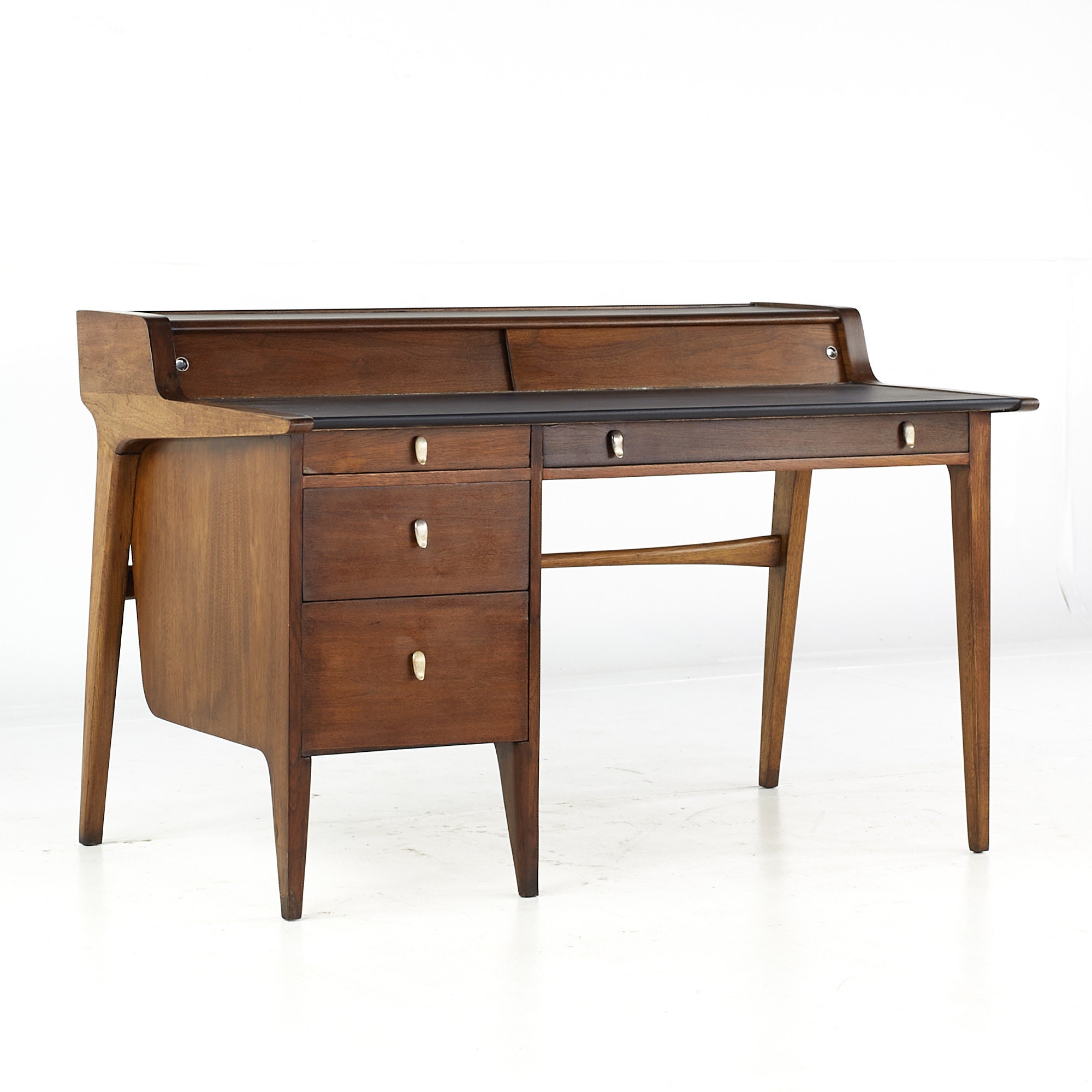 John Van Koert for Drexel Profile Mid Century Leather Top Walnut