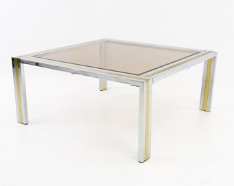 Renato Zevi Italian Mid Century Chrome Brass and Glass Coffee Table - mcm