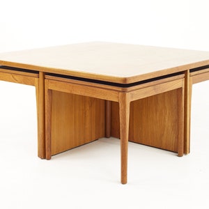 Kipp Stewart for Drexel Declaration Mid Century Black Laminate and Walnut Nesting Table Set mcm image 3