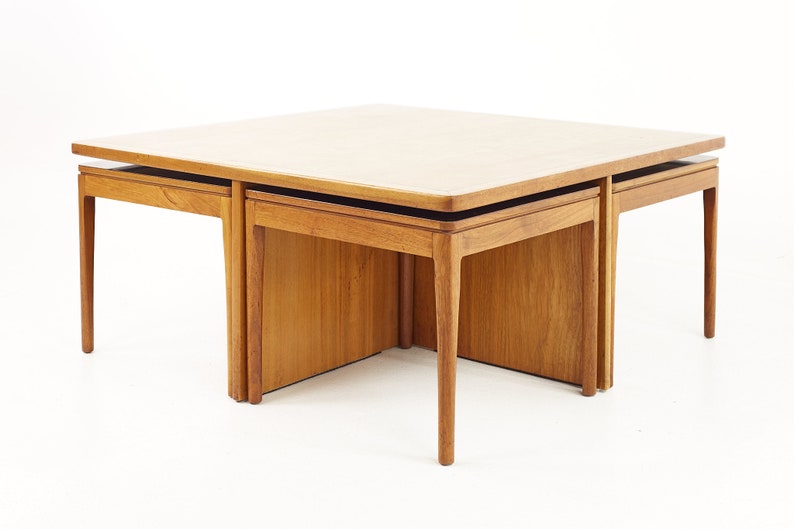 Kipp Stewart for Drexel Declaration Mid Century Black Laminate and Walnut Nesting Table Set mcm image 3