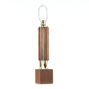 Laurel Mid Century Brass and Walnut Table Lamps Pair mcm image 5