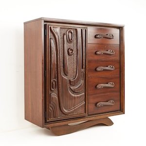 Witco Pulaski Oceanic Mid Century Highboy Brutalist Armoire - mcm