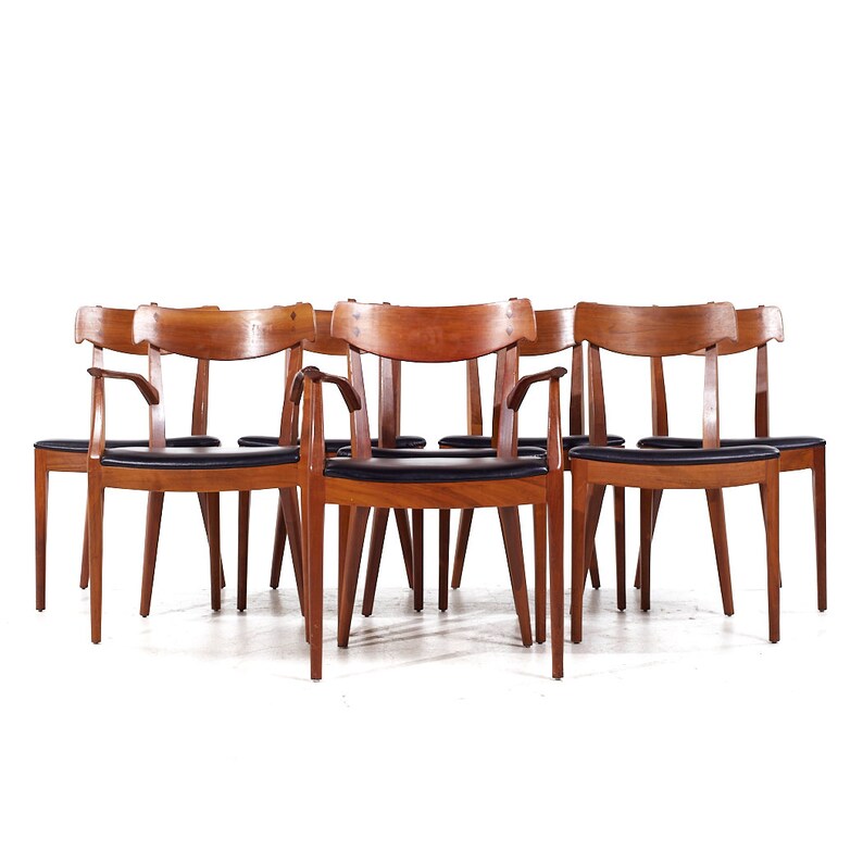 Kipp Stewart for Drexel Declaration Mid Century Walnut Dining Chairs Set of 8 mcm image 2