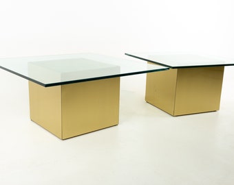 Paul Mayen Style Mid Century Brass and Glass Side End Tables - Par - mcm