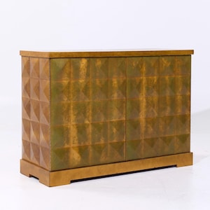 Barbara Barry for Baker Mid Century Diamond Gold Leaf Cabinet Credenza - mcm