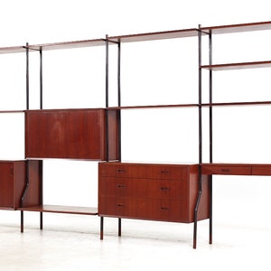 Lyby Mobler Mid Century Danish Teak and Steel 4-Bay Freestanding Wall Unit mcm image 3