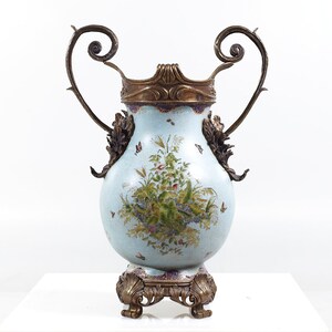 Bronze and Ceramic Light Blue Vase mcm image 2
