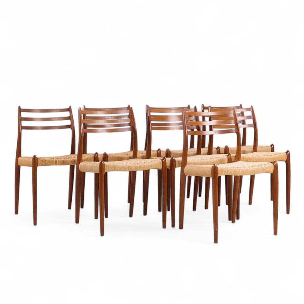 Niels Moller Model 78 Mid Century Danish Teak and Rope Dining Chairs - Set of 8 - mcm